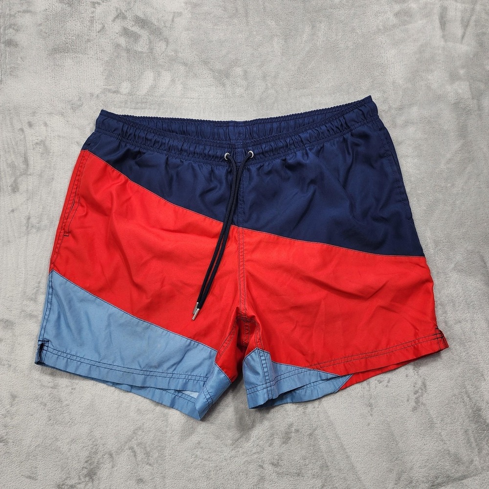 Lands' End Swim Trunks Mens XL Multicolor Colorblock Drawstring Pockets Beach